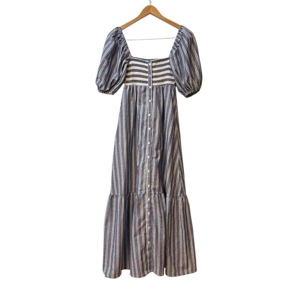 Love Tomas Emerson Fry Striped Puff Sleeve Midi Maxi Dress XS/S NWT